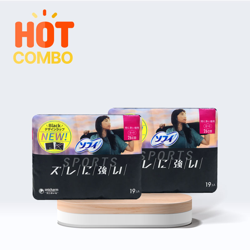 Combo 2 gói Băng vệ sinh siêu thấm có cánh Sofy Sports 26cm 19 miếng