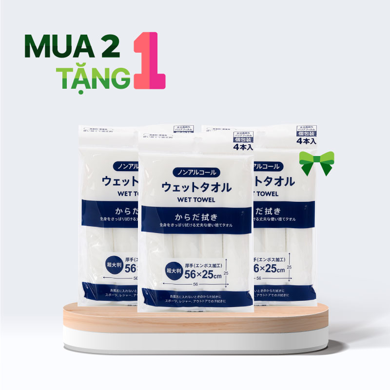 Combo mua 2 tặng 1 Khăn ướt siêu lớn không cồn lau cơ thể 56x25cm 4 cái