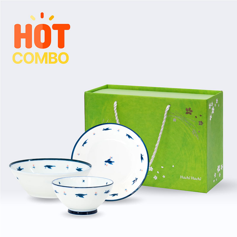 Combo bộ tô chén đĩa gốm Nhật tặng kèm hộp đựng cao cấp