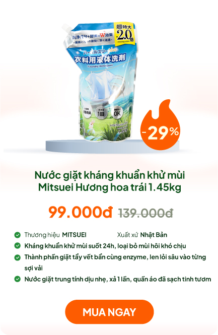 Nước giặt kháng khuẩn khử mùi Mitsuei Hương hoa trái 1.45kg 