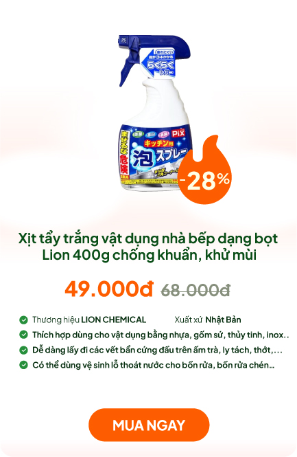 Xịt tẩy trắng vật dụng nhà bếp dạng bọt Lion 400g Chống khuẩn, khử mùi
