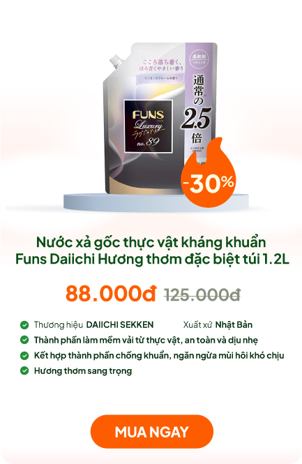 Nước xả gốc thực vật cao cấp kháng khuẩn khử mùi Funs Daiichi Hương thơm đặc biệt túi 1.2L