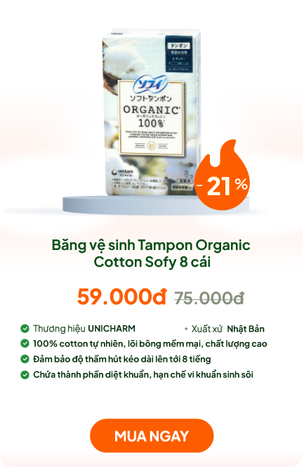 Băng vệ sinh Tampon Organic Cotton Sofy 8 cái, 100% cotton hữu cơ