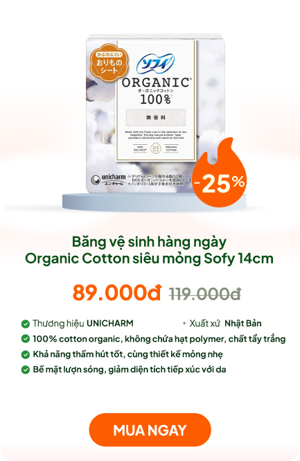 Băng vệ sinh hàng ngày Organic Cotton siêu mỏng Sofy 14cm 52 miếng, 100% cotton hữu cơ