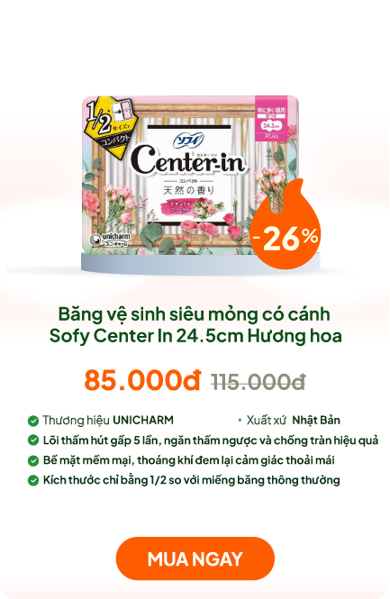 Băng vệ sinh siêu mỏng có cánh Sofy Center In 24.5cm 16 miếng Hương hoa