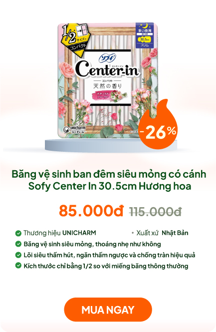 Băng vệ sinh ban đêm siêu mỏng có cánh Sofy Center In 30.5cm 12 miếng Hương hoa