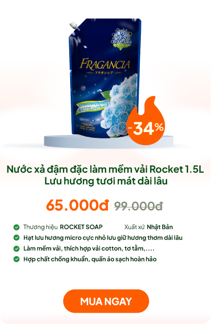 Nước xả đậm đặc làm mềm vải Rocket 1.5L Lưu hương tươi mát dài lâu