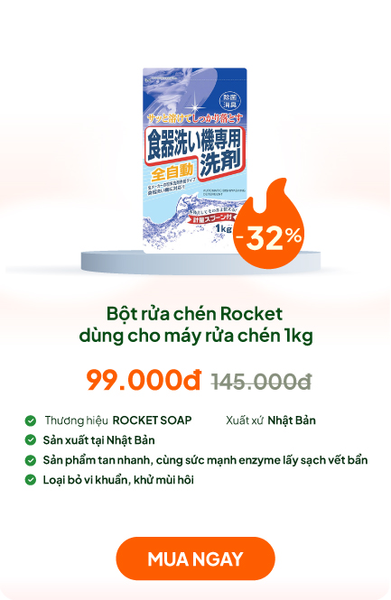 Bột rửa chén Rocket dùng cho máy rửa chén 1kg chống khuẩn, khử mùi