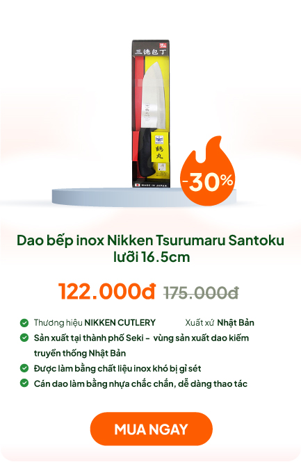 Dao bếp inox Nikken Tsurumaru Santoku lưỡi 16.5cm