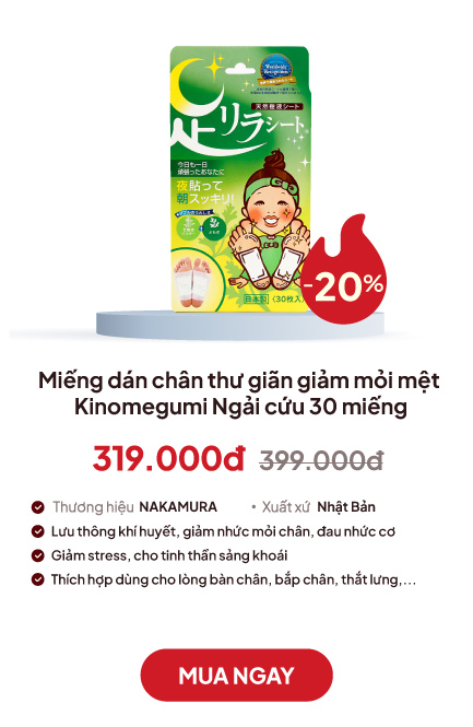 Miếng dán chân thư giãn giảm mỏi mệt Kinomegumi Ngải cứu 30 miếng
