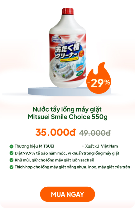 Nước tẩy lồng máy giặt Mitsuei Smile Choice 550g, diệt khuẩn 99.9%, khử mùi