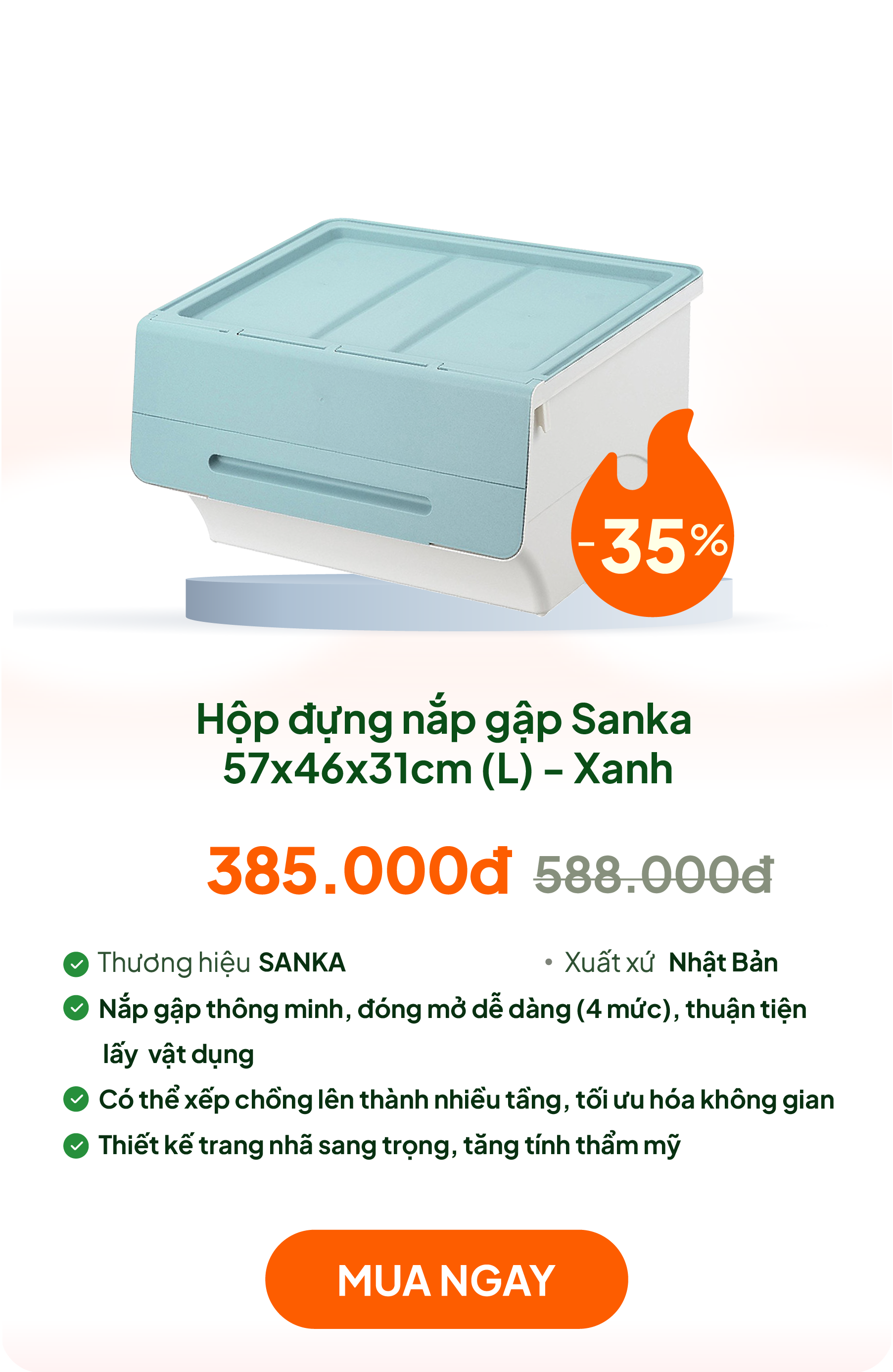 Hộp đựng nắp gập Sanka 57x46x31cm (L) - Xanh