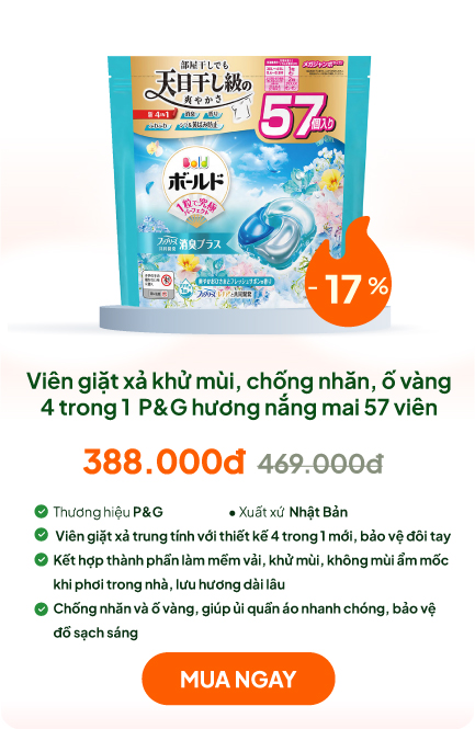 Viên giặt xả khử mùi, chống nhăn, ố vàng 4 trong 1 Gel Ball Bold P&G hương nắng mai 57 viên