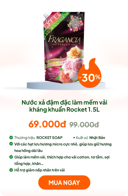 Nước xả đậm đặc làm mềm vải kháng khuẩn Rocket 1.5L Lưu hương hoa hồng dài lâu