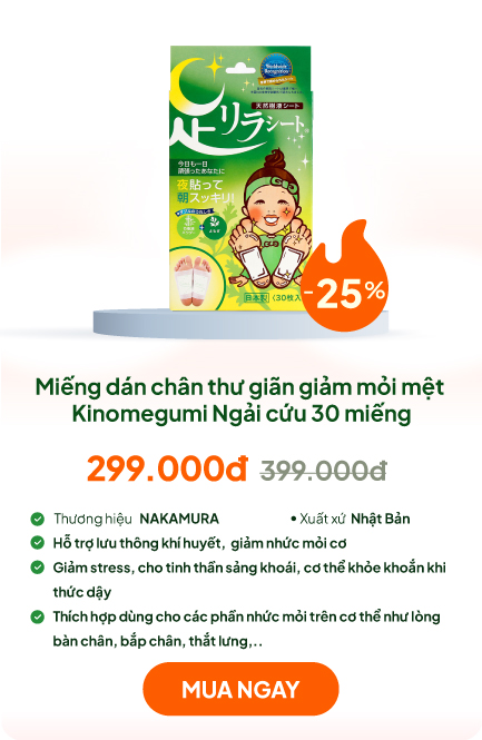 Miếng dán chân thư giãn giảm mỏi mệt Kinomegumi Ngải cứu 30 miếng