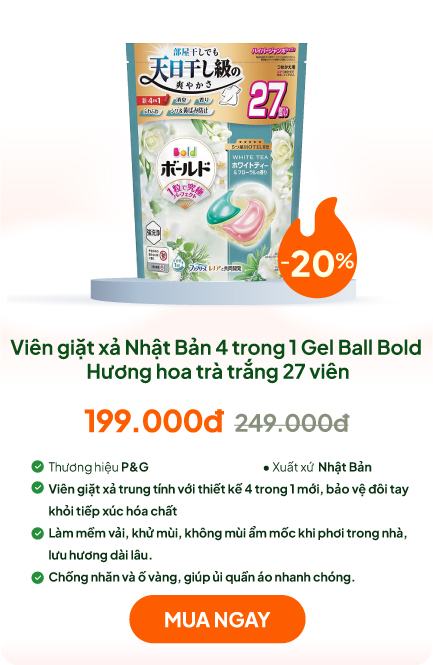 Viên giặt xả Nhật Bản khử mùi, chống nhăn, ố vàng 4 trong 1 Gel Ball Bold P&G Hương hoa trà trắng 27 viên