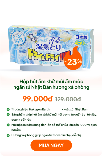 Hộp hút ẩm khử mùi ẩm mốc ngăn tủ Nhật Bản hương xà phòng tươi mát Hakugen Earth 450mlx3 hộp