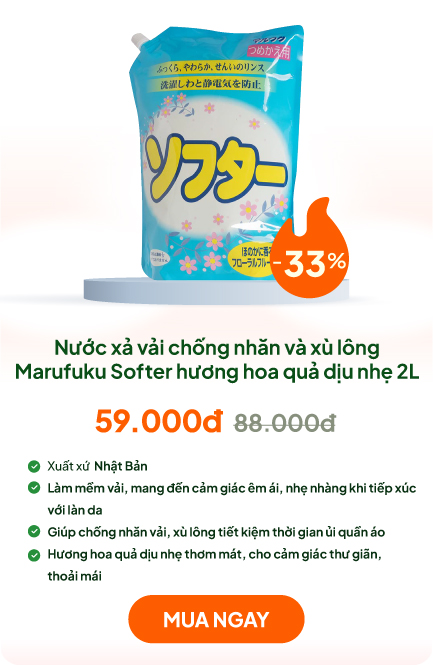 Nước xả vải chống nhăn và xù lông Marufuku Softer hương hoa quả dịu nhẹ 2L