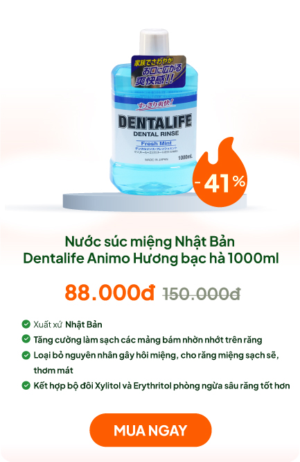 Nước súc miệng Nhật Bản Dentalife Animo 1000ml Hương bạc hà cực the mát, thơm miệng