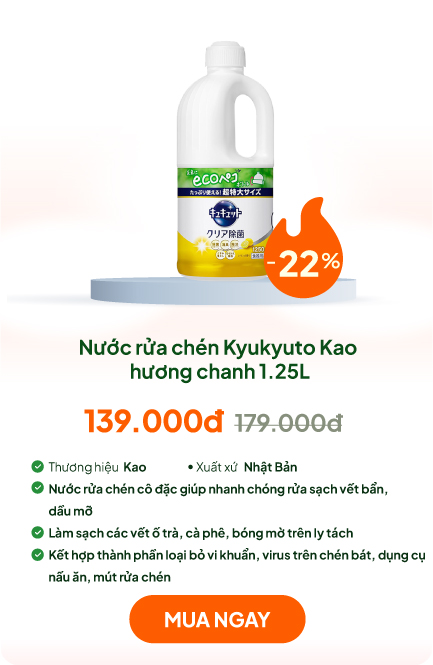 Nước rửa chén Kyukyuto Kao chống khuẩn khử mùi hương chanh 1.25L