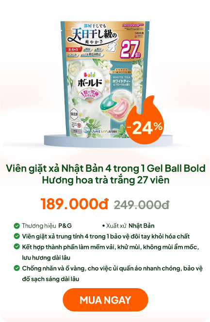 Viên giặt xả Nhật Bản khử mùi, chống nhăn, ố vàng 4 trong 1 Gel Ball Bold P&G Hương hoa trà trắng 27 viên