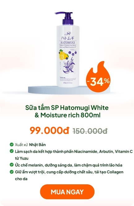 Sữa tắm dưỡng ẩm và làm trắng da Nhật Bản SP Hatomugi White & Moisture rich 800ml