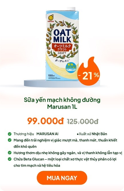 Sữa yến mạch không đường Marusan 1L