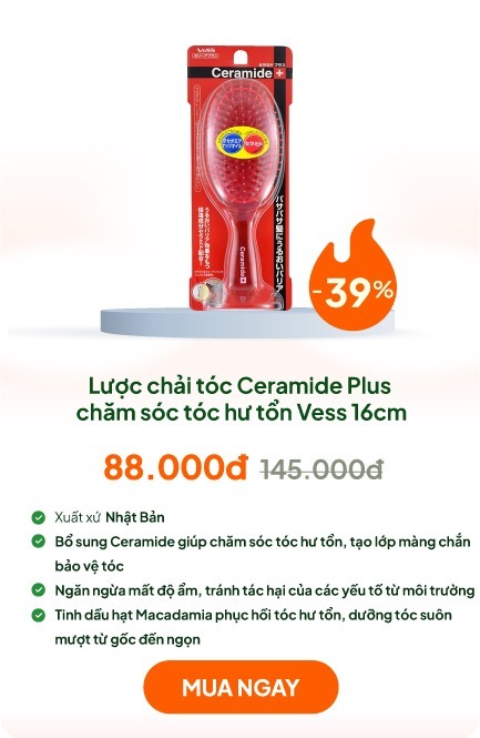 Lược chải tóc Ceramide Plus chăm sóc tóc hư tổn Vess 16cm
