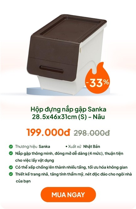 Hộp đựng nắp gập Sanka 28.5x46x31cm (S) - Nâu