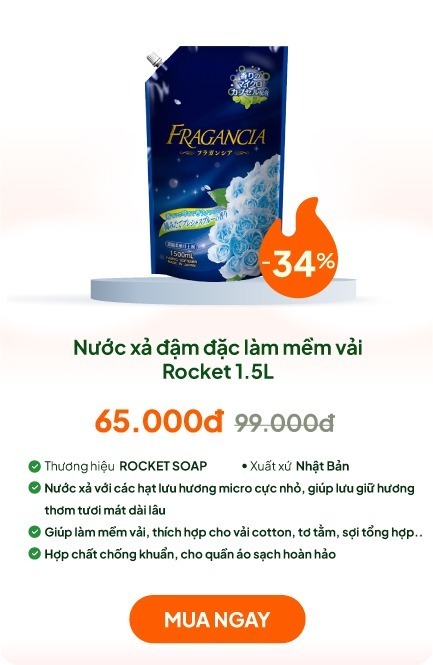 Nước xả đậm đặc làm mềm vải Rocket 1.5L Lưu hương tươi mát dài lâu