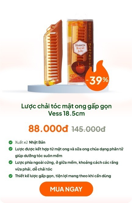 Lược chải tóc mật ong dưỡng suôn mềm gấp gọn Vess 18.5cm