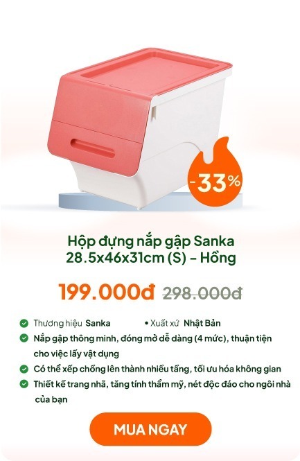 Hộp đựng nắp gập Sanka 28.5x46x31cm (S) - Hồng