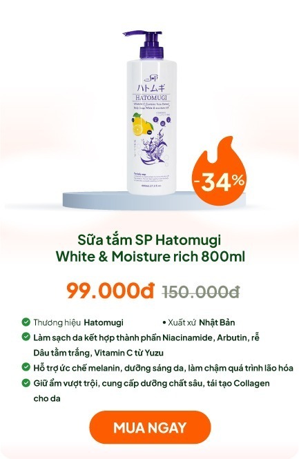 Sữa tắm dưỡng ẩm và làm trắng da Nhật Bản SP Hatomugi White & Moisture rich 800ml