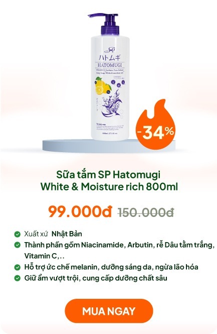 Sữa tắm dưỡng ẩm và làm trắng da Nhật Bản SP Hatomugi White & Moisture rich 800ml
