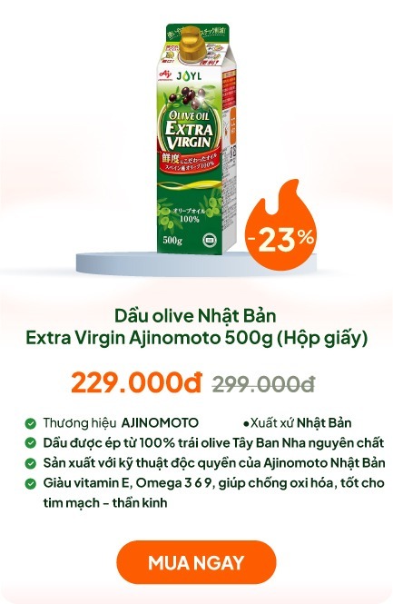 Dầu olive Nhật Bản Extra Virgin Ajinomoto 500g (Hộp giấy)