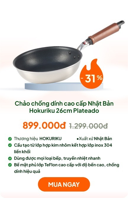 Chảo chống dính cao cấp Nhật Bản Hokuriku 26cm Plateado- Tặng 5 chén gốm hình thỏ (Từ 23/2 đến 31/3/2026)