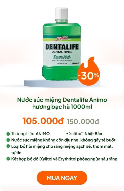 Nước súc miệng Nhật Bản không cồn dịu nhẹ Dentalife Animo 1000ml Hương bạc hà