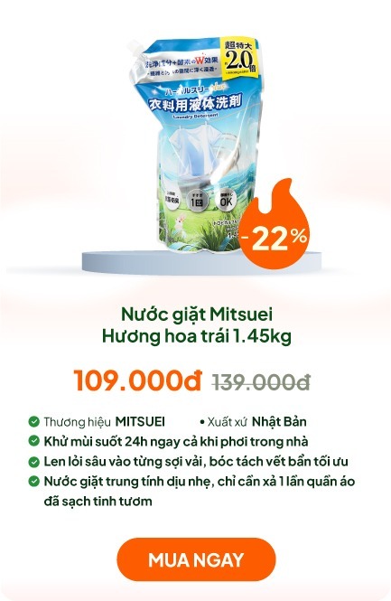 Nước giặt kháng khuẩn khử mùi Mitsuei Hương hoa trái 1.45kg 