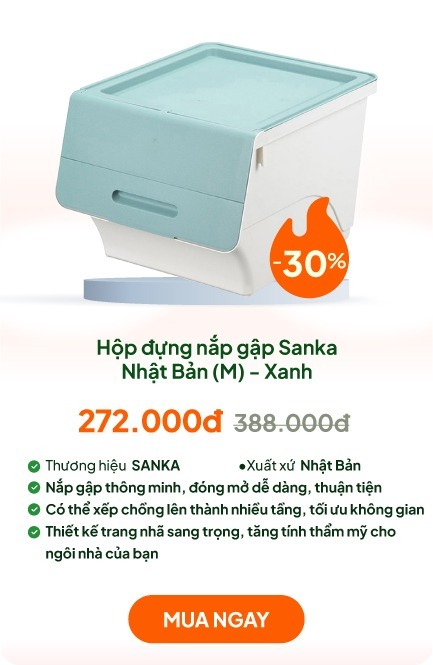 Hộp đựng nắp gập, lật 3 nấc Sanka Nhật Bản 38.5x46x31cm (M) - Xanh