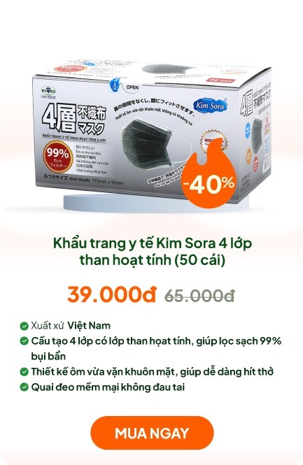 Khẩu trang y tế Kim Sora 4 lớp than hoạt tính (50 cái)
