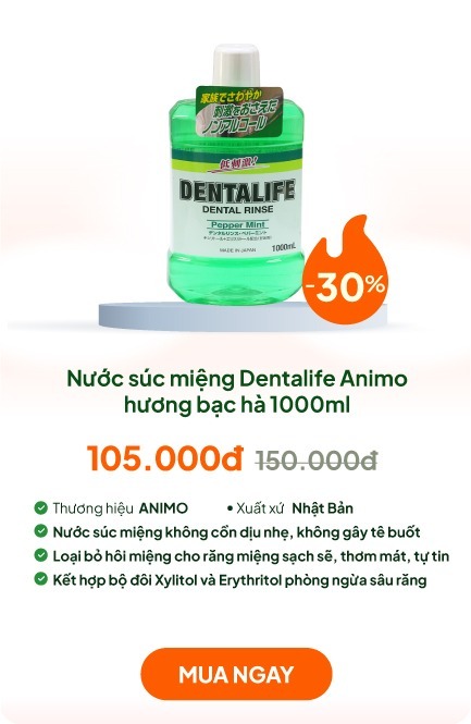 Nước súc miệng Nhật Bản không cồn dịu nhẹ Dentalife Animo 1000ml Hương bạc hà