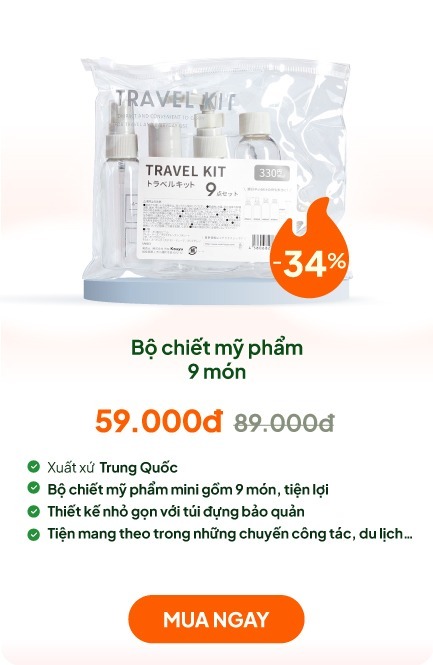 Bộ chiết mỹ phẩm du lịch 9 món tiện lợi