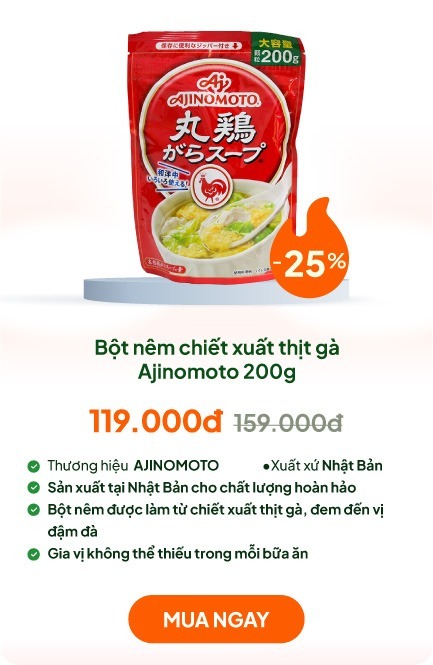 Bột nêm chiết xuất thịt gà Ajinomoto hạt nhỏ 200g