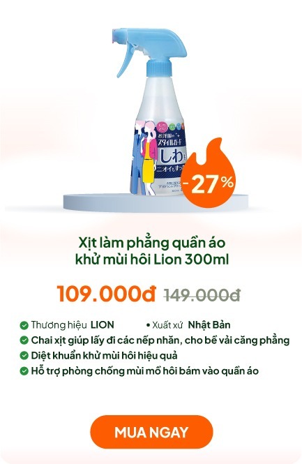 Xịt làm phẳng quần áo khử mùi hôi Lion 300ml 