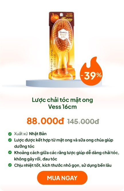 Lược chải tóc mật ong dưỡng suôn mềm Vess 16cm
