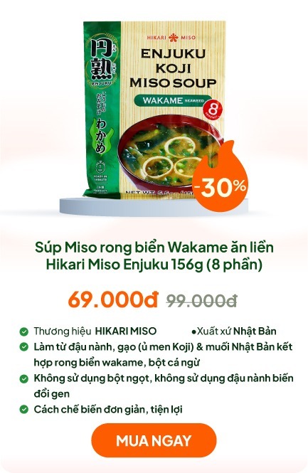Súp Miso rong biển Wakame ăn liền Hikari Miso Enjuku 156g (8 phần)