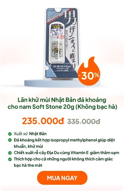 Lăn khử mùi Nhật Bản đá khoáng cho nam Soft Stone 20g (Không bạc hà)