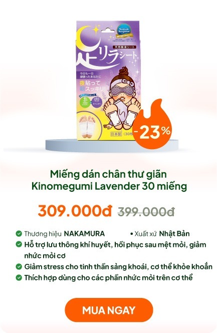 Miếng dán chân thư giãn giảm mỏi mệt Kinomegumi Lavender Oải hương 30 miếng