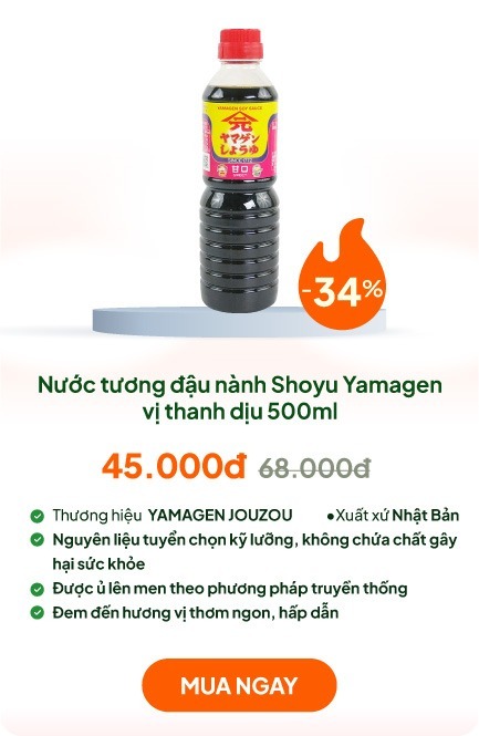Nước tương đậu nành Shoyu Yamagen vị thanh dịu 500ml 