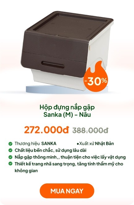 Hộp đựng nắp gập Sanka 38.5x46x31cm (M) - Nâu
